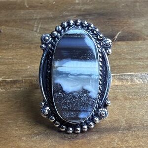 Vintage Style Owyhee Opal Gemstone Ring Size 7 Silver 925 Bohemian Boho Women